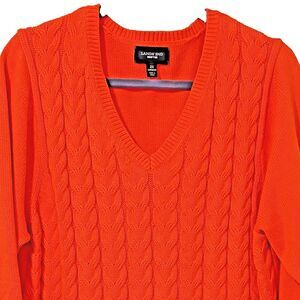 Lands' End Women’s 2X(20W-22W) Drifter Cable Knit V-Neck Sweater Orange Exc Cond